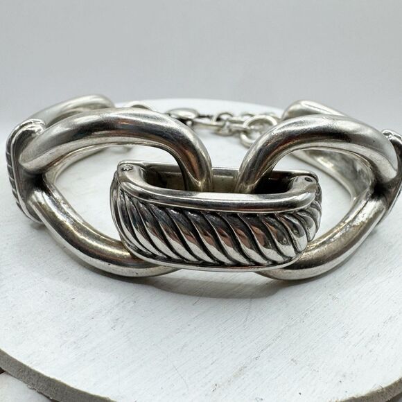 BRIGHTON Chunky Cable Heavy Silver Plated Bracelet   7'' Modernist - Picture 5 of 10